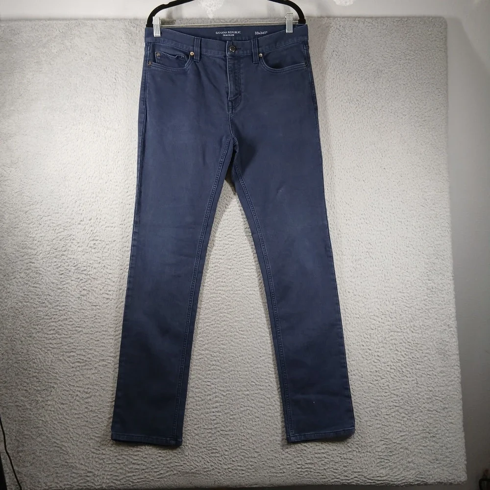 Banana Republic‎ Traveler Pants Men 33 Slim Fit Blue Jeans Wash 33x34